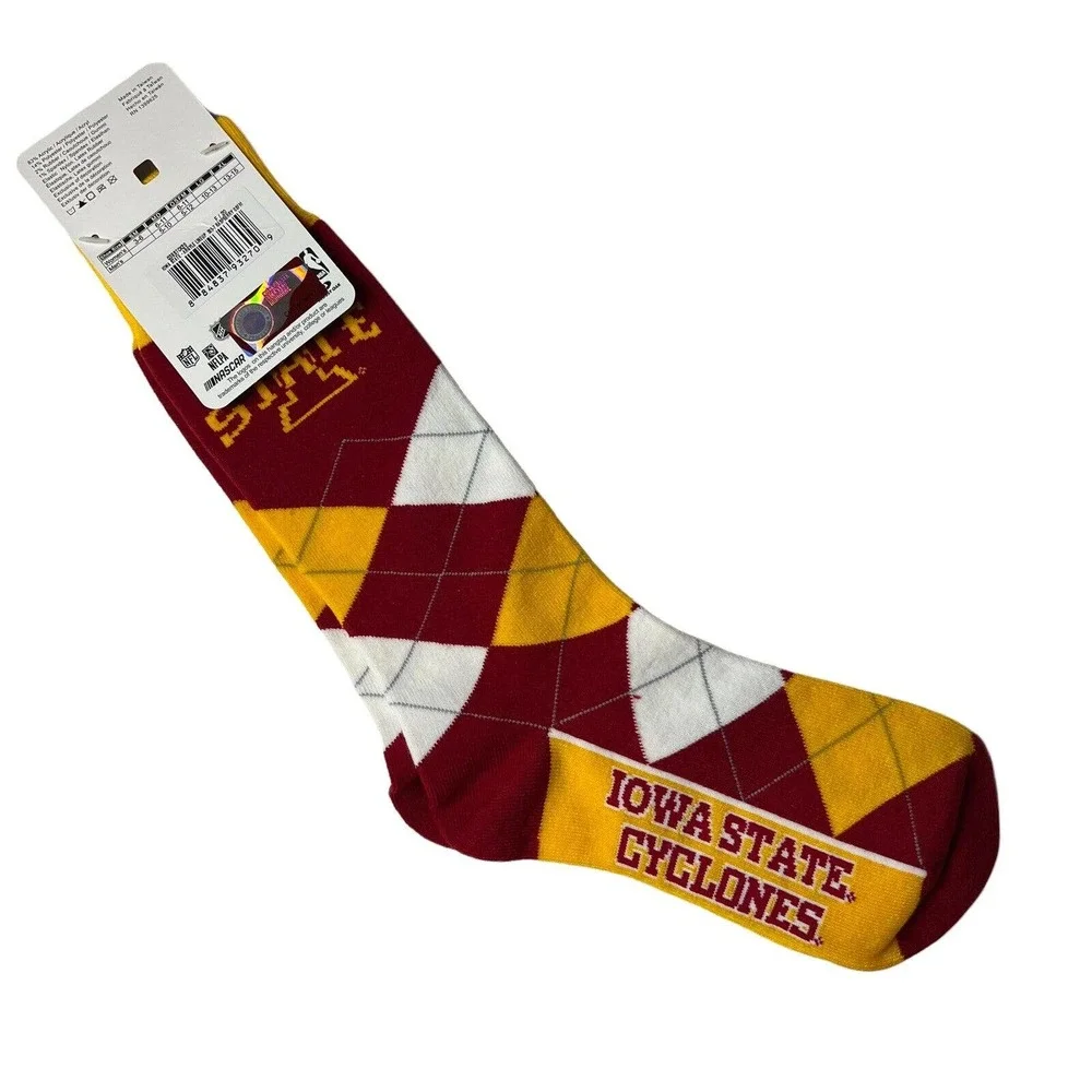 Iowa‎ State Cyclones NCAA Argyle Mens Dress Socks Team Colors OSFM New